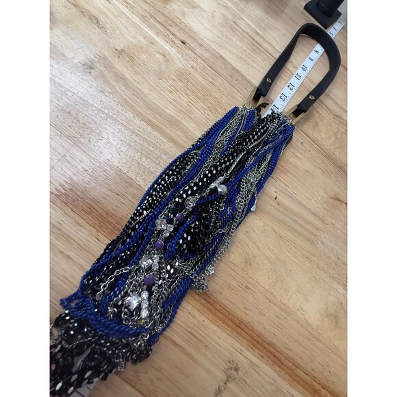 Juicy Couture Multi-Strand Statement Necklace W/ Blue Black & Silver Chains - Picture 9 of 12